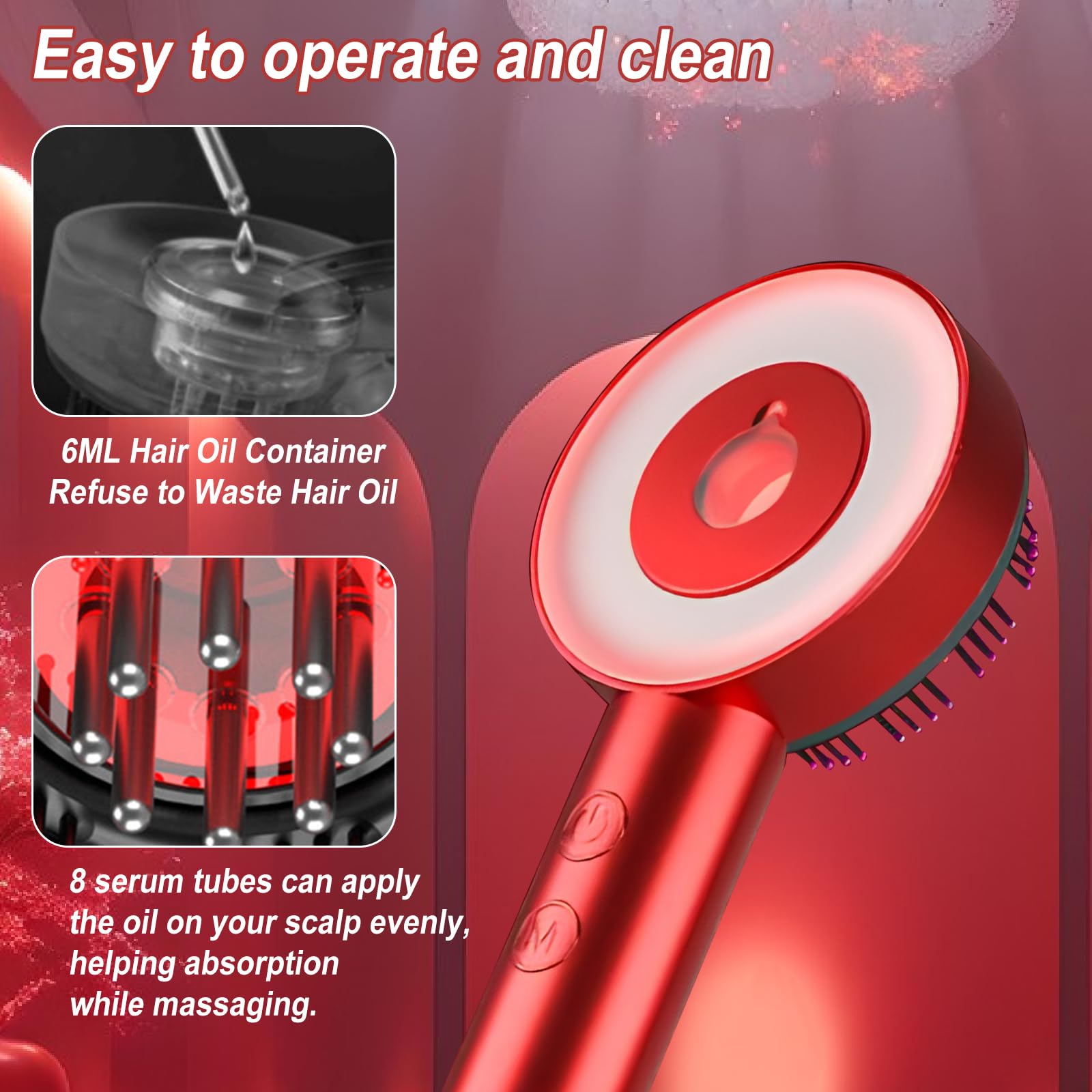 Cepillo de masaje para cuero cabelludo, onda de luz roja y azul, masajeador eléctrico multiusos con 3 modos de masaje, peine de masaje para el cuero cabelludo, aplicador de aceite para el cabello,