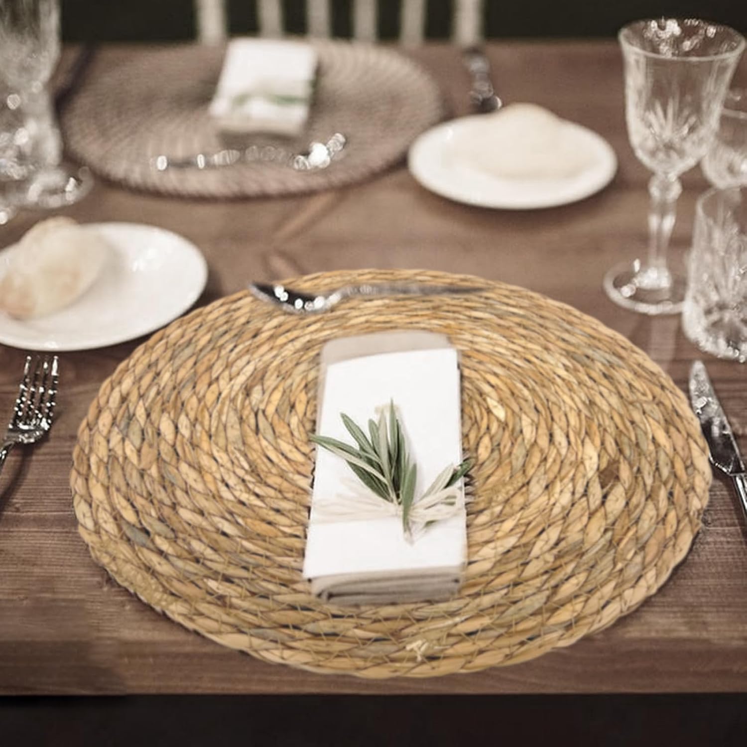 24er Set Runde Platzsets 30 cm, Boho Tischsets Naturgeflecht, Hitzebeständig & rutschfest, Handgewebte Tischmatten im Rustikalen Stil für Esstisch & Dekoration