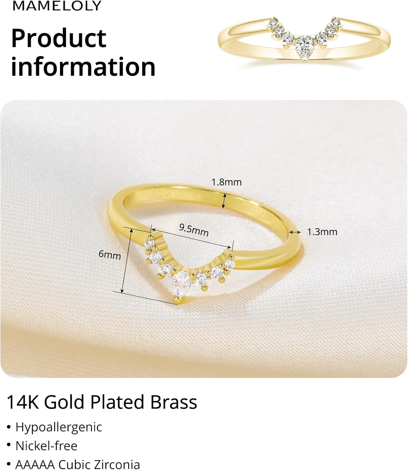 Mameloly Wedding Bands for Women Pear & Round Shaped CZ Cubic Zirconia Curved Stackable Engagement Rings for Her Size 3-12 - Image 5