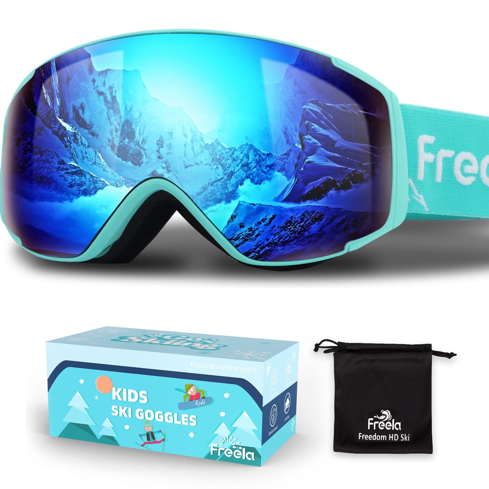 Freela Occhiali da sci e snowboard per bambini (3-14) occhiali antinebbia anti-UV per ragazze ragazzi attrezzatura da sci da neve