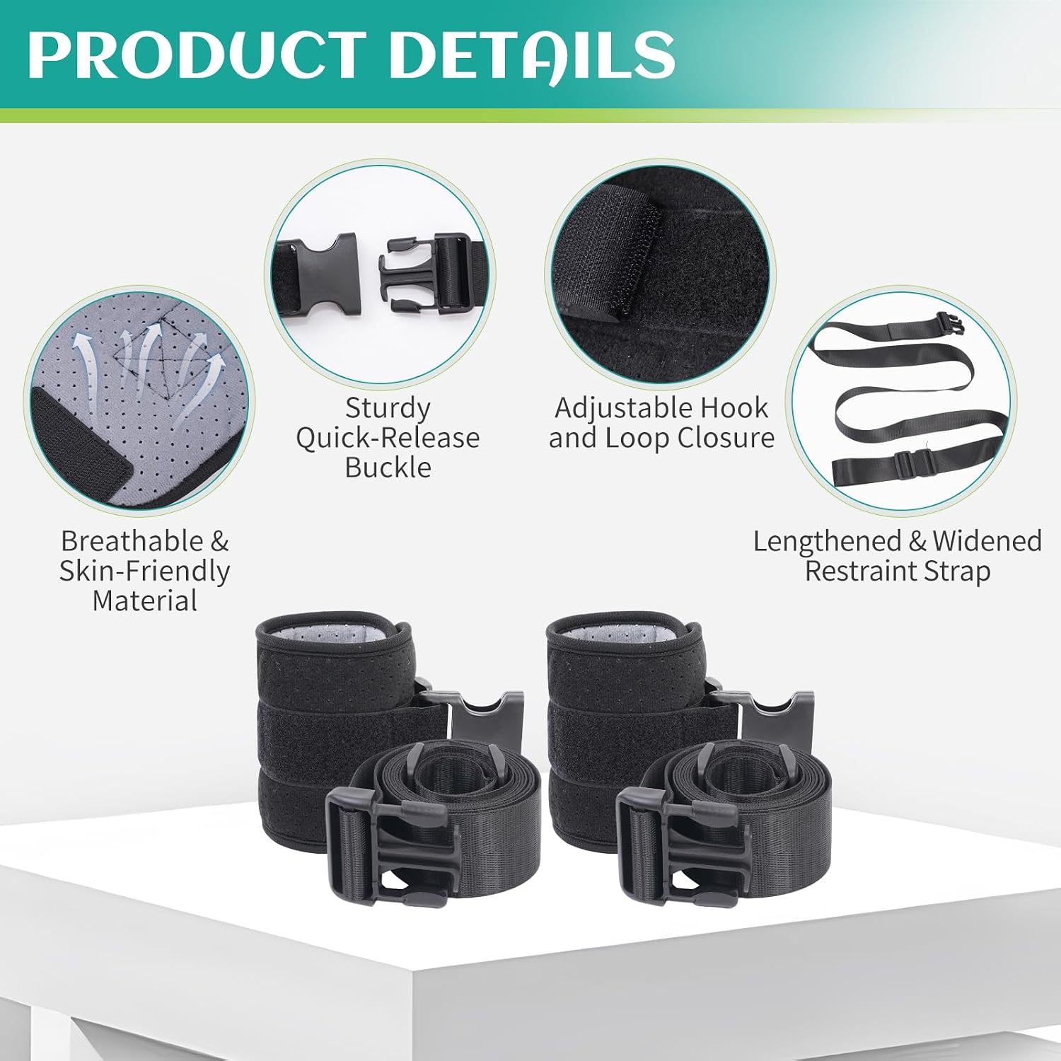 lefeke Patient Medical Restraints with Quick Release Buckles, Bed Restraints Belts for Wrists, Limb Holder Movement Limited Ties for Hands (2 Pieces-Black)