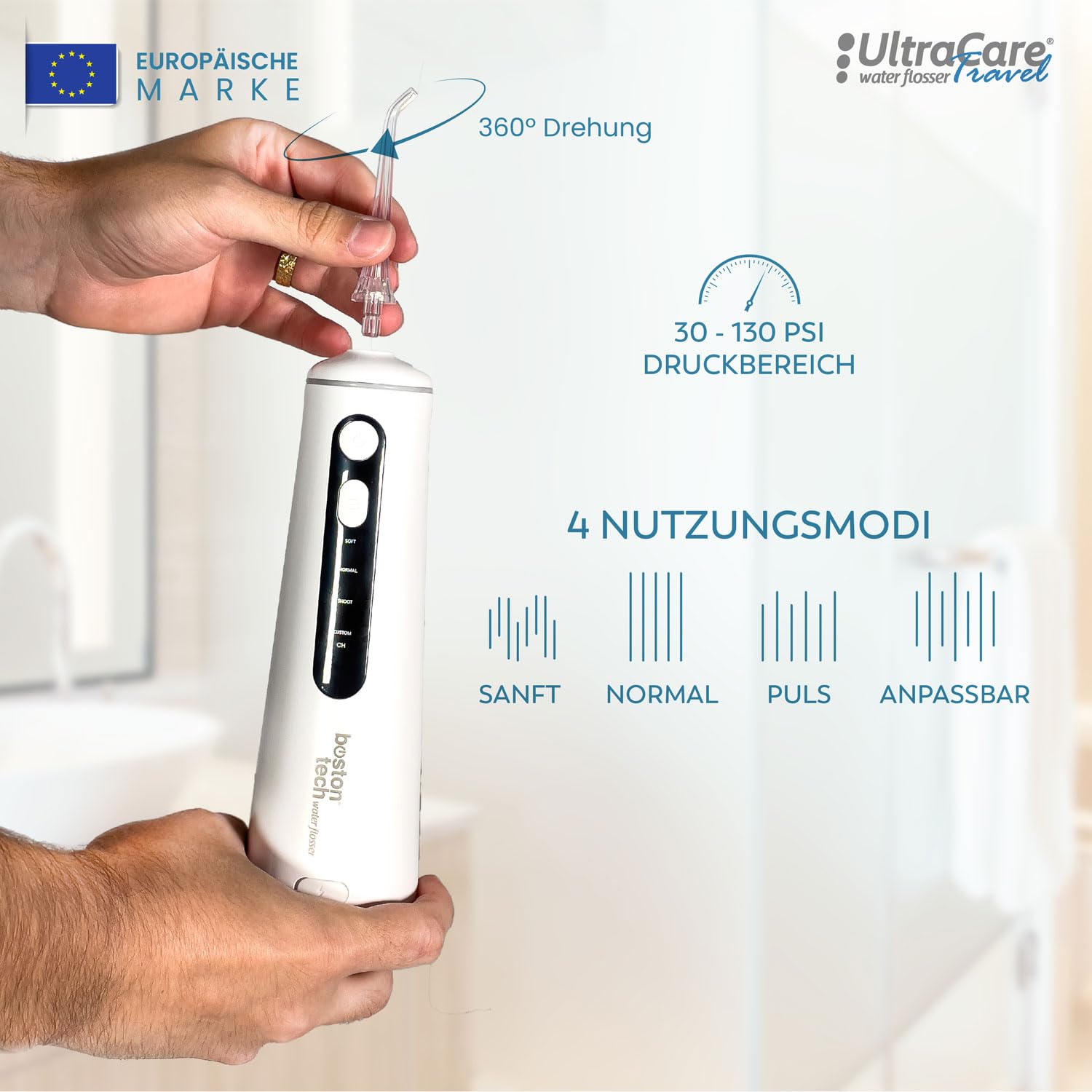 Aquapik Tragbare Munddusche, kabellos, 8 Düsen, 4 Modi, IPX7, 300 ml, USB-C