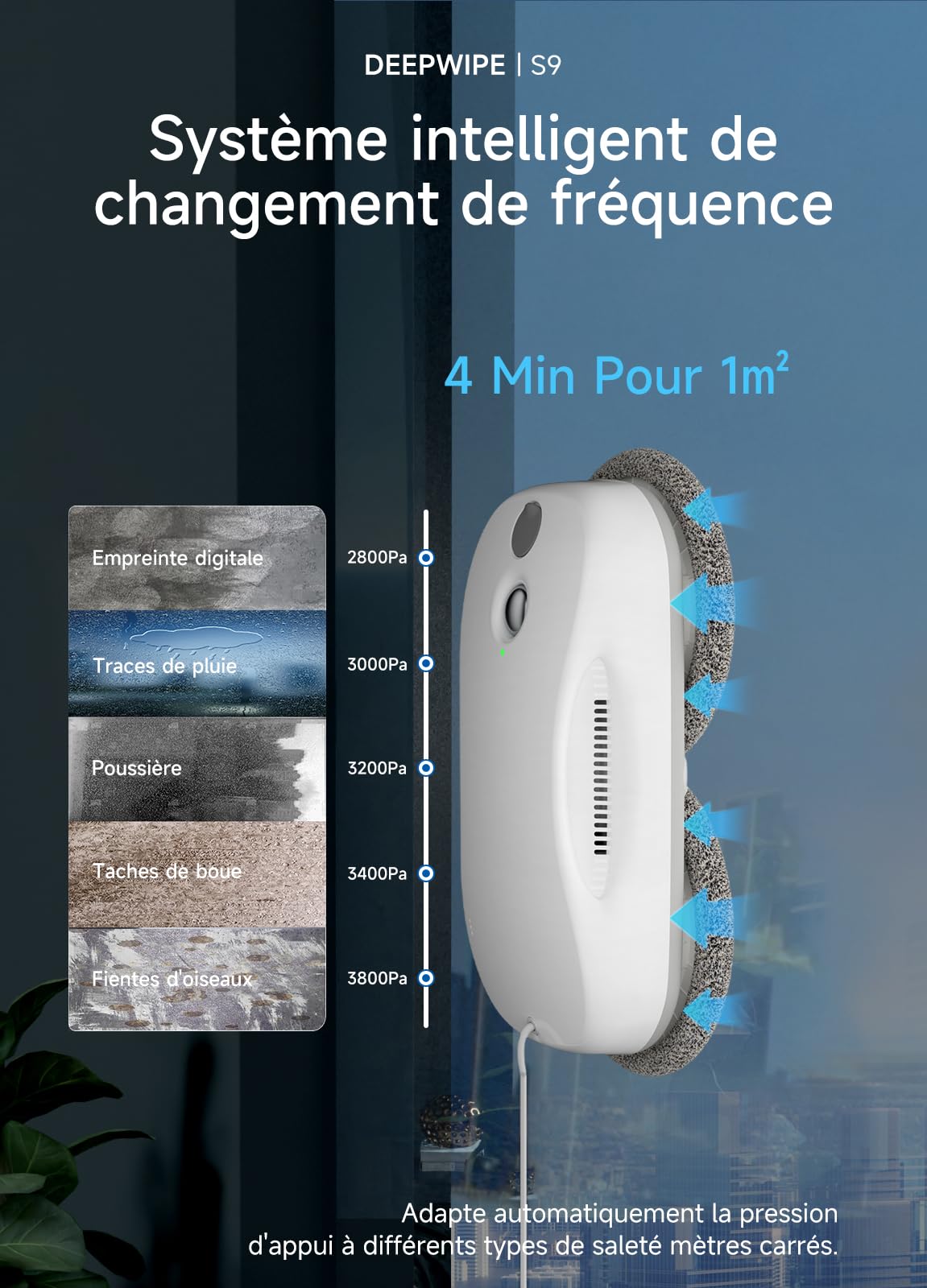 S9 Robot Laveur de Vitre, 5 800 Pa Lave Vitre Automat Nettoyeur, Planification Intelligente du Parcours Double Pulvérisation Réservoir 60ml Système de Sécurité Multicouche - 4