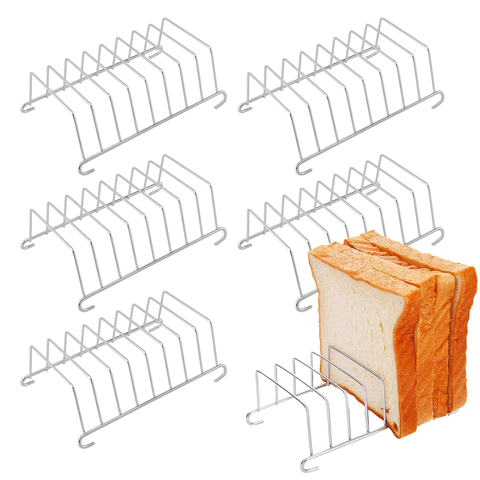 MUNGHOK 6 Stück Edelstahl Toastständer für Heißluftfritteuse, 8 Scheiben Toasthalter, Toastständer Abkühlgitter Toastbrot Halter Toast Racks, 14,8 x 10 x 4 cm