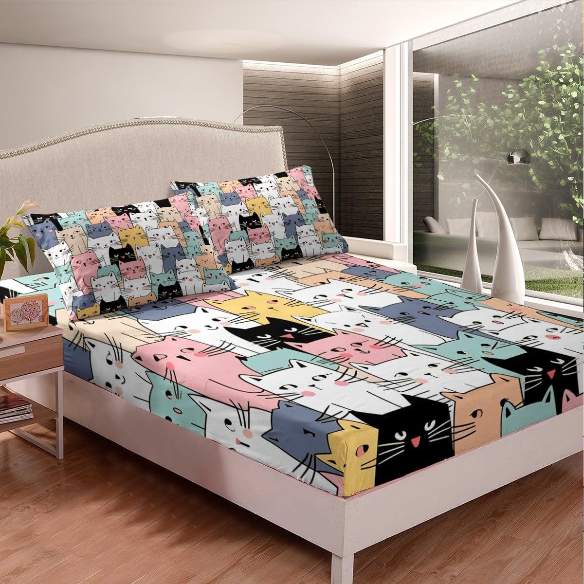 H HANSEL HOME Juego De Sábanas Cama 135, 4 Piezas, Microfibra Extra Suave, Sábanas Bajera Ajustable, Encimera, 2 Fundas De Almohada - Juego Sábanas Estampadas Cuadros Rosados