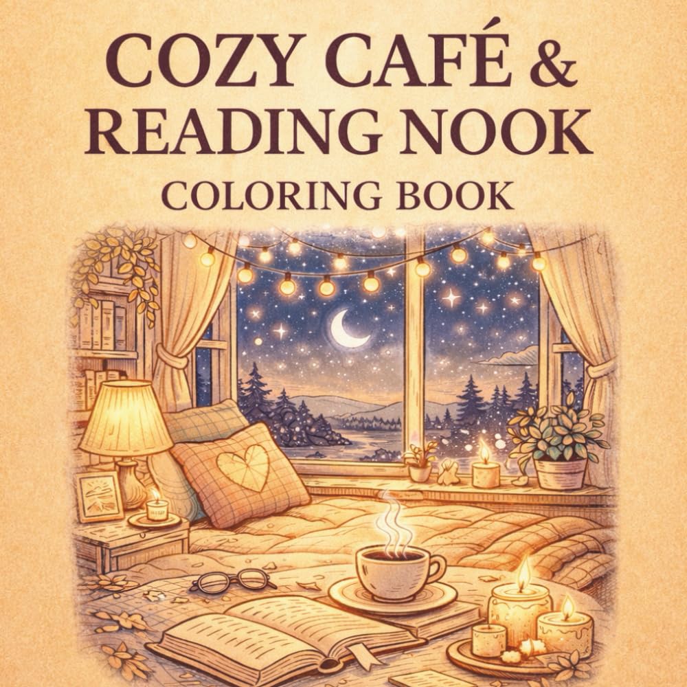 Cozy Café & Reading Nook Coloring Book: Bold and Easy Hygge Designs for Adults and Teens – Relaxing Cute Scenes for Stress Relief
