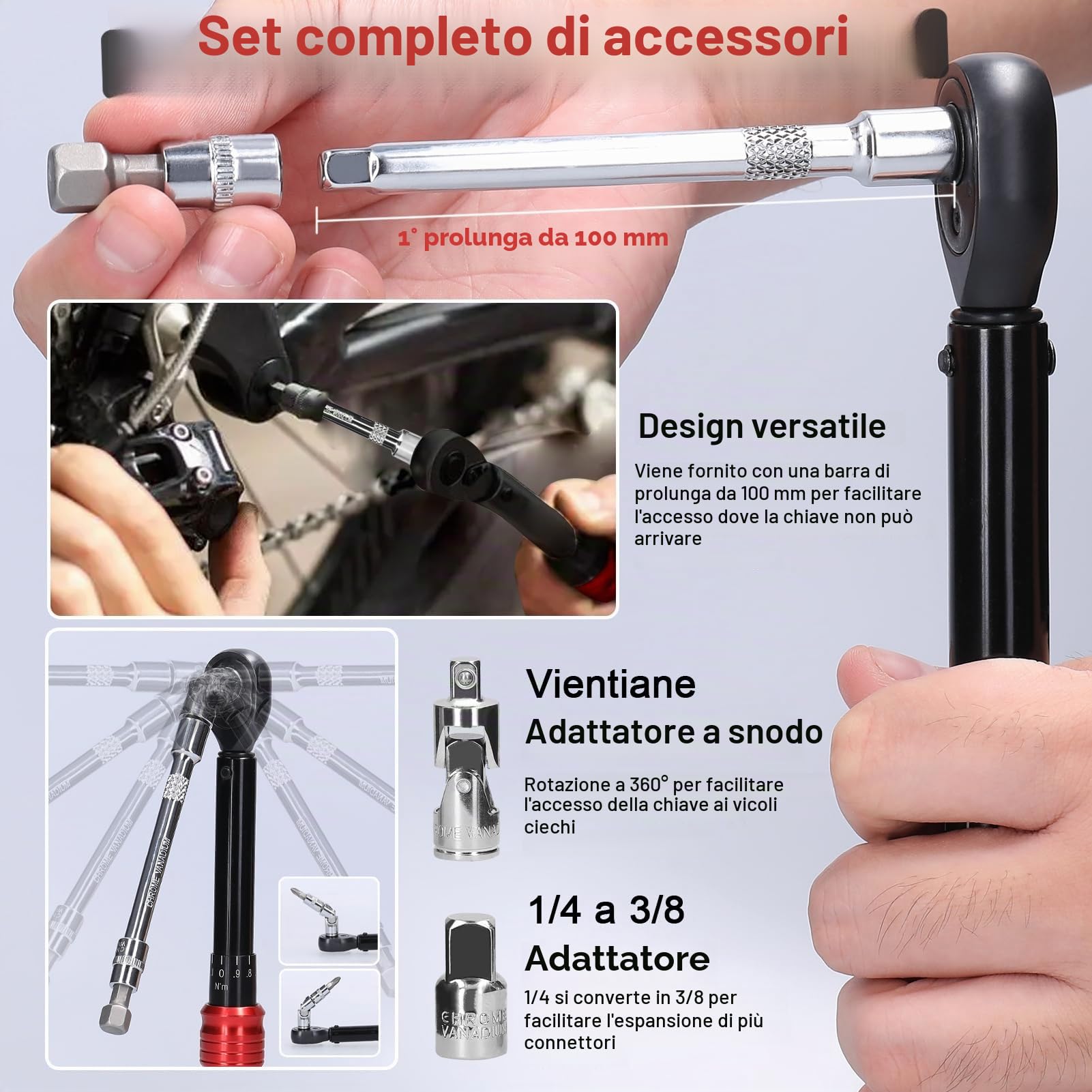 Hancaner Set di Chiavi a Cricchetto, 1/4, 2-24 N.m, Chiave Dinamometrica con Precisione ±3%, Strumenti di Riparazione Moto/Bici/Auto e Pratici da 21 Pezzi