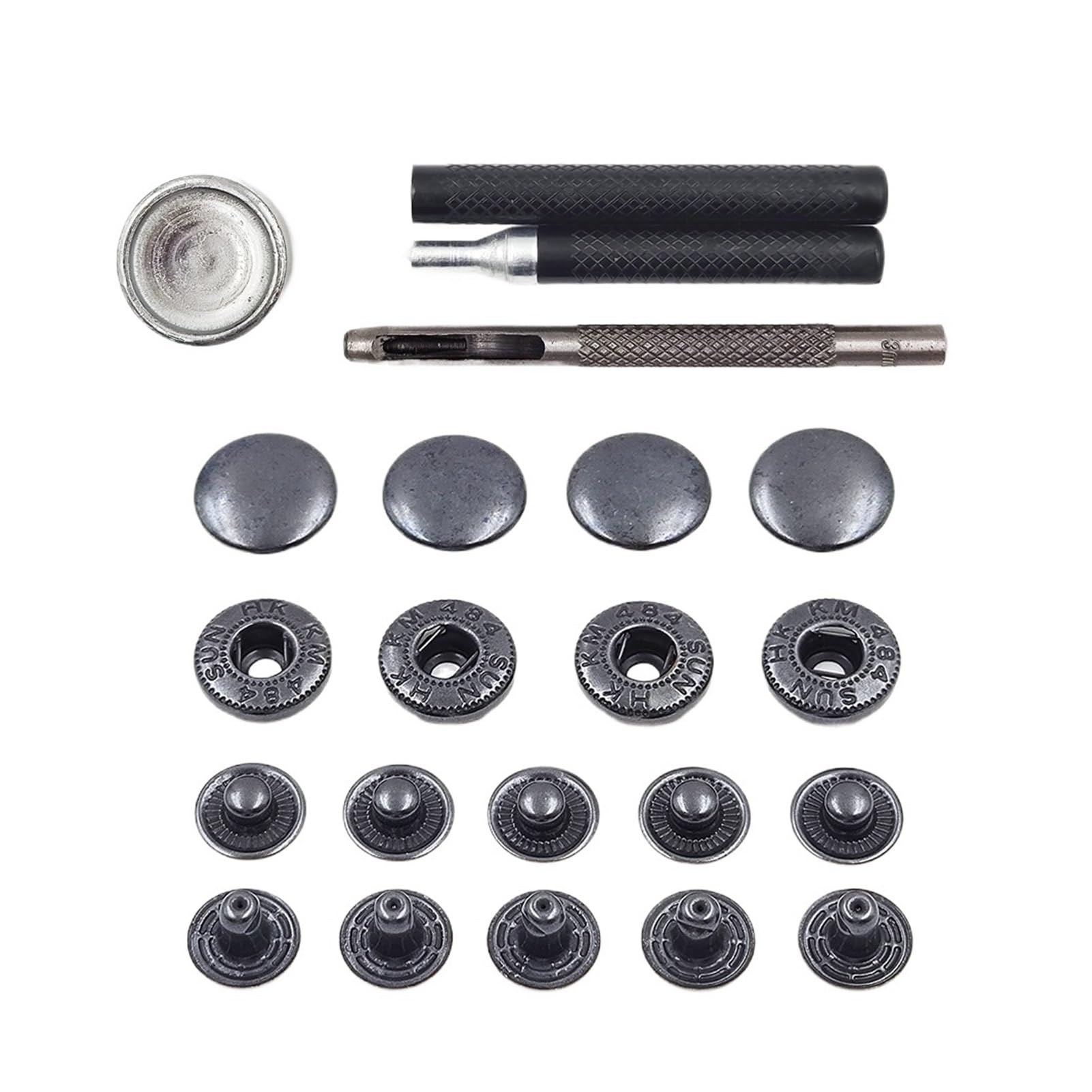 Juego de 50 Cierres a presión, broches de Metal, botón de presión, Tachuelas, Herramientas de instalación Opcionales for Ropa, Bolsas, Zapatos, artesanía de Cuero(Black Nickel Set B,20mm(831))