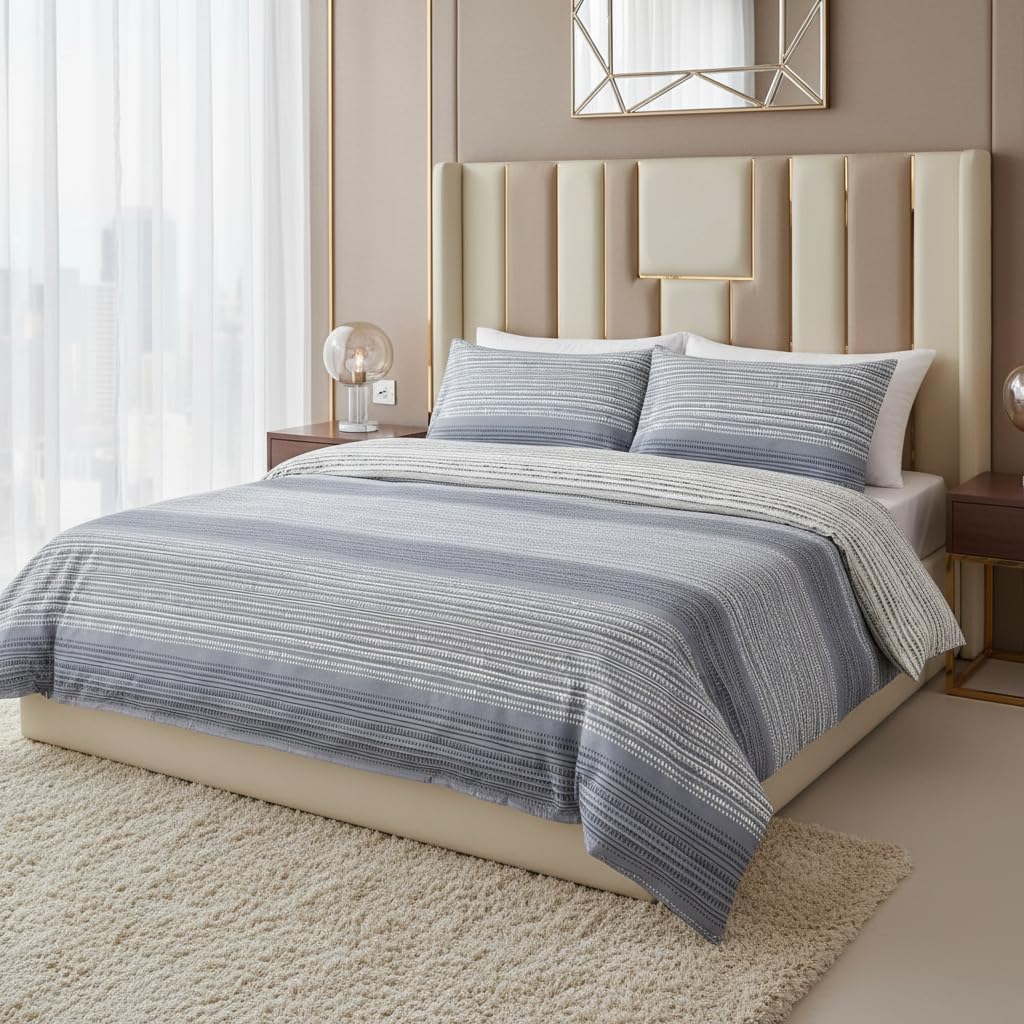 M&J Home Penny Stripe Silver Duvet Cover Set Silver Double 85GSM - Includes Duvet Cover & Pillowcase(s) — image 1