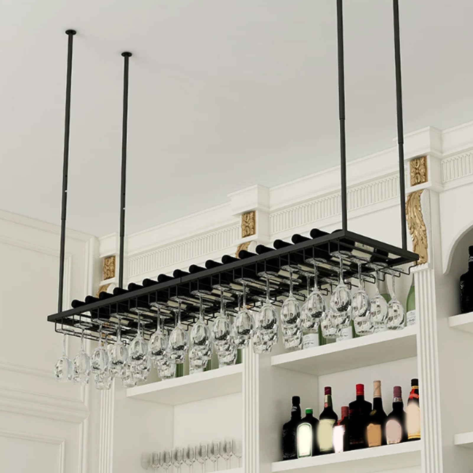 60CM Soporte para Copa de Vino Colgante de Metal, Estante de Techo para vinos y Copas, Multifuncional, Parte de Vino, Comedor
