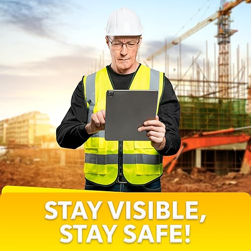 Miniatura 5 de PeerBasics Chaleco de seguridad, paquete de 10 unidades, amarillo, ANSI Clase 2, reflectante, para hombres y mujeres, unisex, con bolsillos y