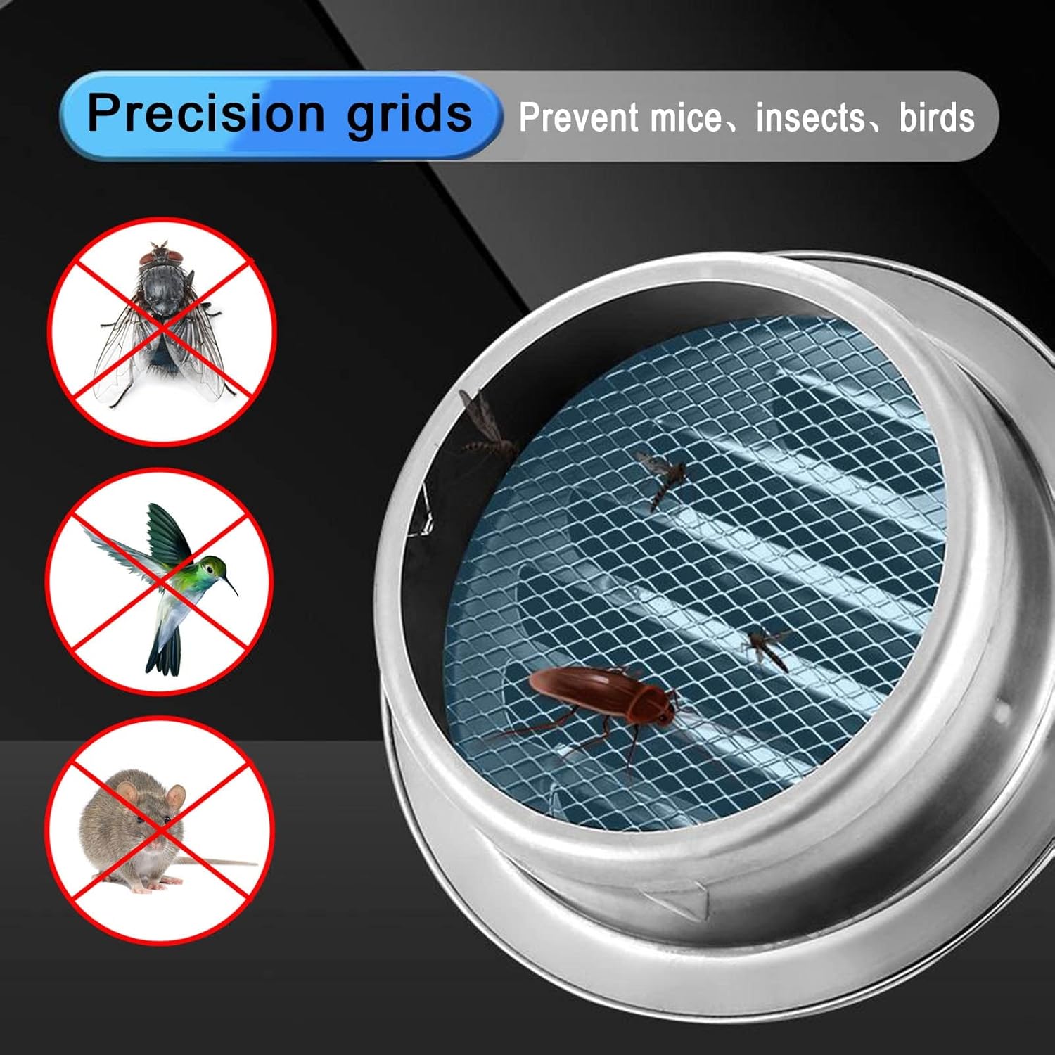 304 Stainless Steel Round Wall Vent Outlet Cover, Ventilation Outlet Built-in Screen Mesh, Strong Ventilation, Wall Air Soffit Vents For The External Wall Exhaust, Fresh Air, Hood Exhaust( 170/6.7in)