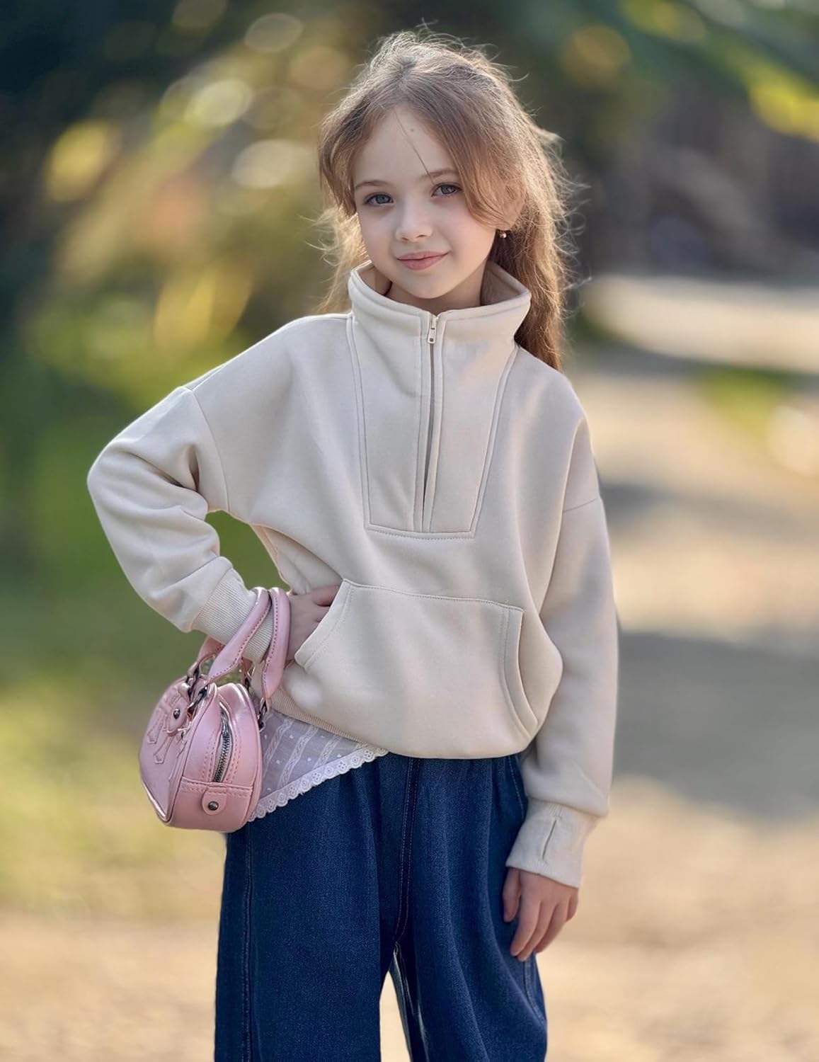 Arshiner Girls Half Zip Sweatshirt Fleece Quarter Zip Pullover Sweatshirts Fall Clothes for Teen Girls Thumb Hole - Image 2