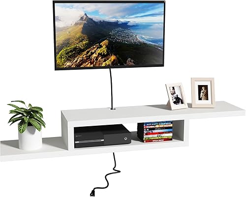 Miniatura 6 de ChooChoo Soporte de TV montado en la pared, soporte de consola multimedia, estante de almacenamiento de TV de 60 pulgadas, estante flotante de