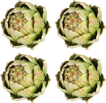 Timgle 4 Pcs Green Artificial Artichokes Fake Vegetables and Fruits for Summer Kitchen Wedding Bowl and Vase Decorations Large