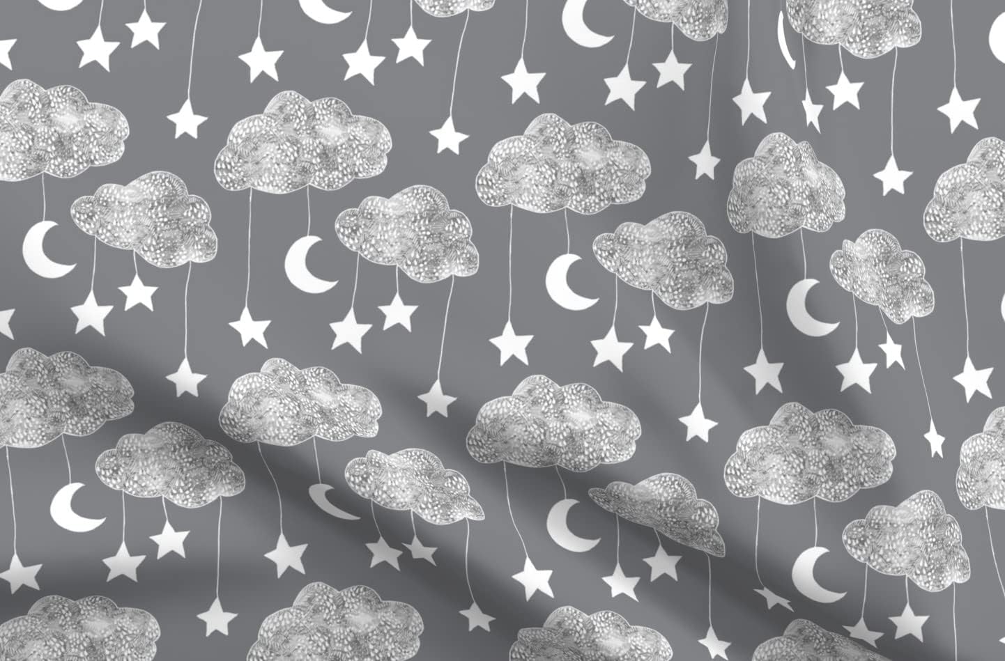 Spoonflower Fabric - Dreams Clouds Charcoal Grey Unisex Moon Star Cloud Sweet Stars Printed on Upholstery Velvet Fabric Fat Quarter - Upholstery Home Decor Bottomweight Apparel