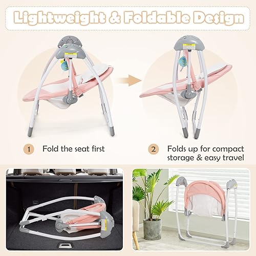 Miniatura 7 de INFANS Columpio de bebé para bebés, balancín eléctrico compacto y portátil para recién nacido con 5 velocidades de sincronización de música natural