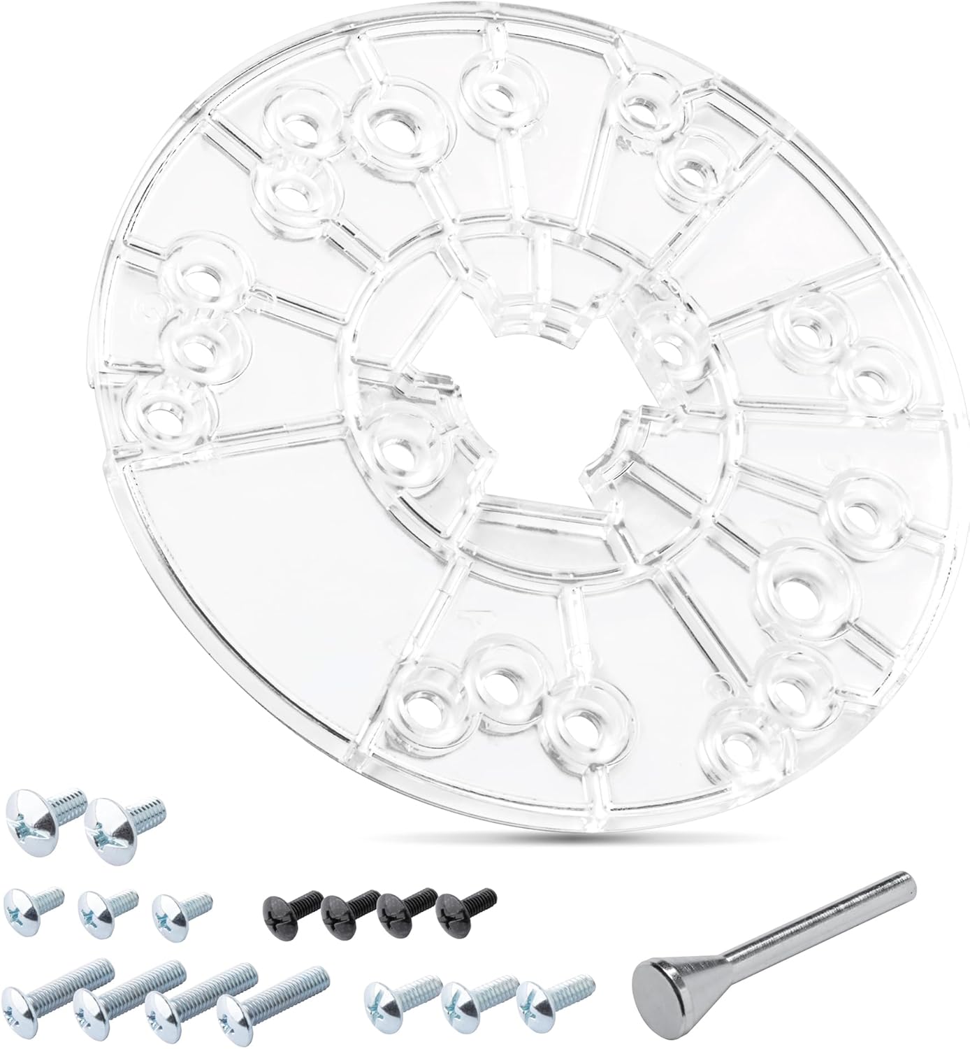POWERTEC 6-1/2" Router Base Plate Ribbed Durable Clear w/Centering Pin, Mounting Screws and Multiple Pre Drilled Holes, Fits Porter Cable, Bosch, Craftsman, Dewalt, Hitachi, Makita, - 72315