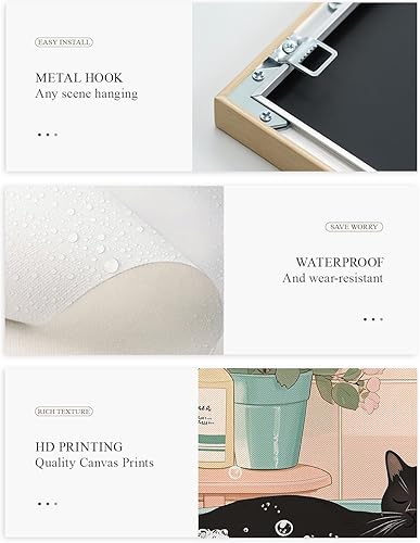 Miniatura 4 de InSimSea Lienzo enmarcado para pared, decoración de pared de baño, arte de pared de gato negro japonés en una bañera, arte de pared, póster de