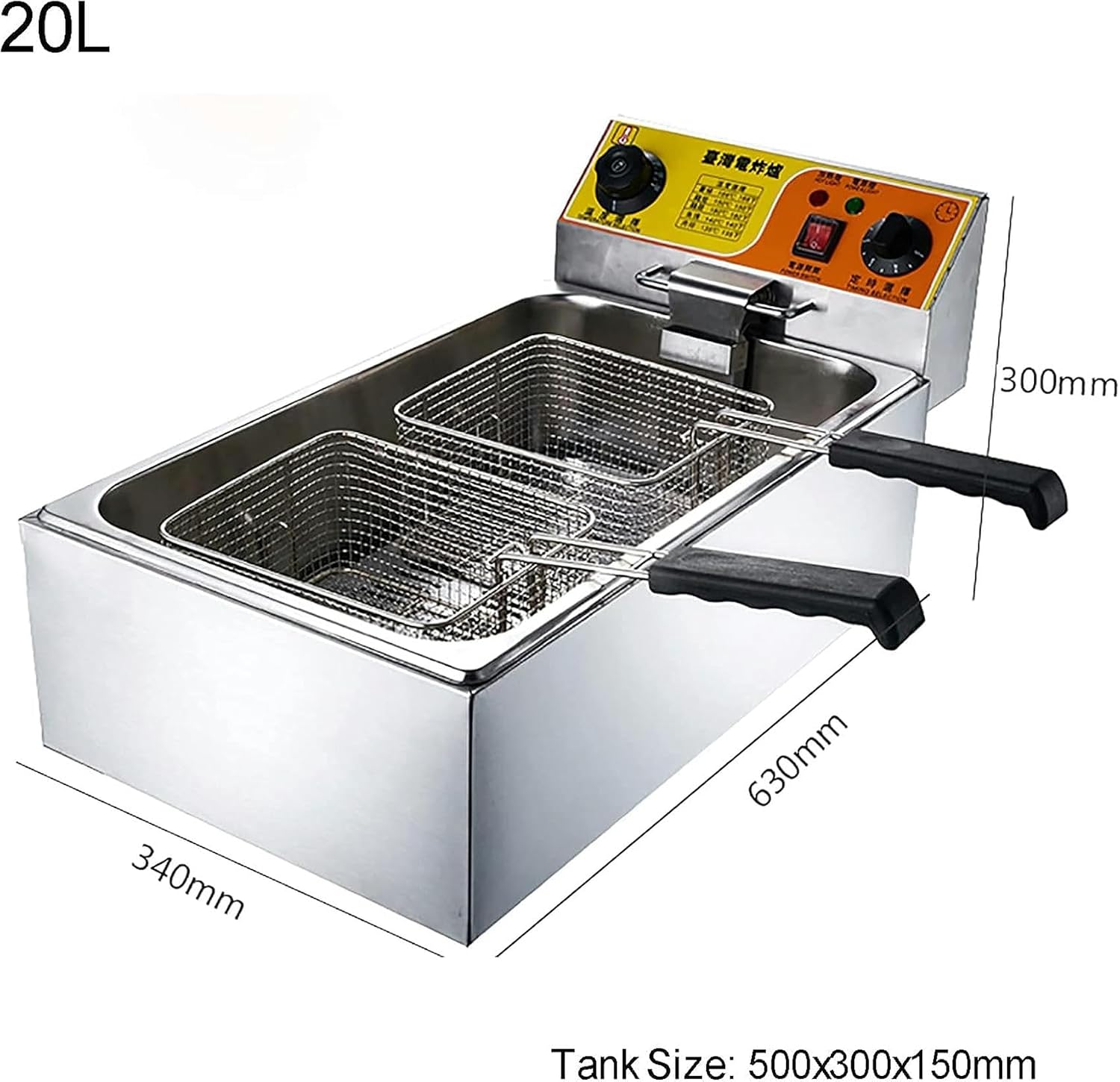 Electric Deep Fryer, Commercial Stainless Steel Deep Fryer Machine with Adjustable Timer and Temperature Knob for Home Kitchen Restaurant,10L+10L