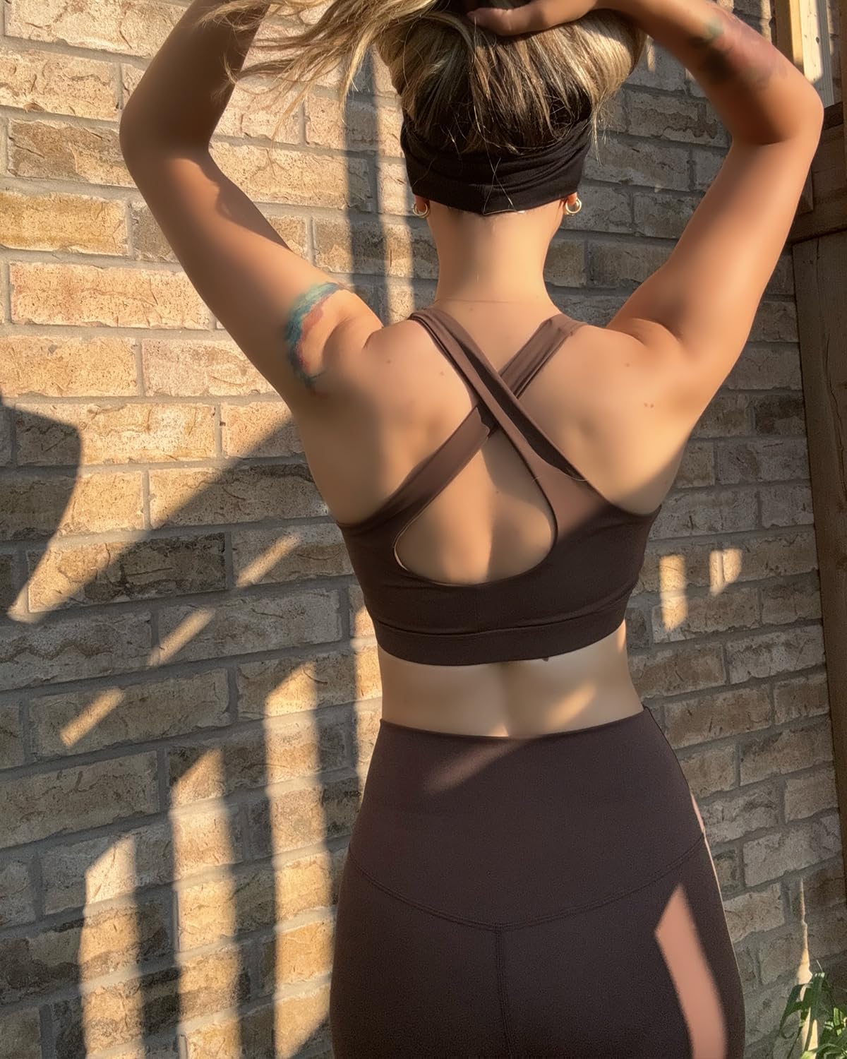 Workout Sets for Women 2 Piece Seamless High-Waisted Leggings & Cross Back Padded Sports Bra for Yoga Pilates - Image 4