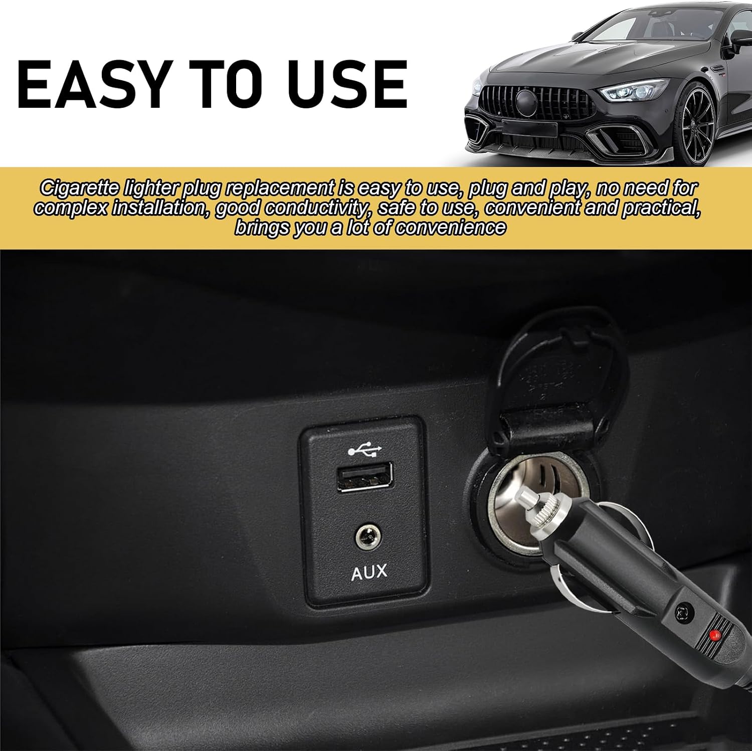 2 PCS Cigarette Lighter Male Plug, 12V Copper Cigarette Lighter Replacement Aux Socket Plug, Car Cigarette Lighter Male Plug with 15A 20A Replacement Fuse, Car Accessories