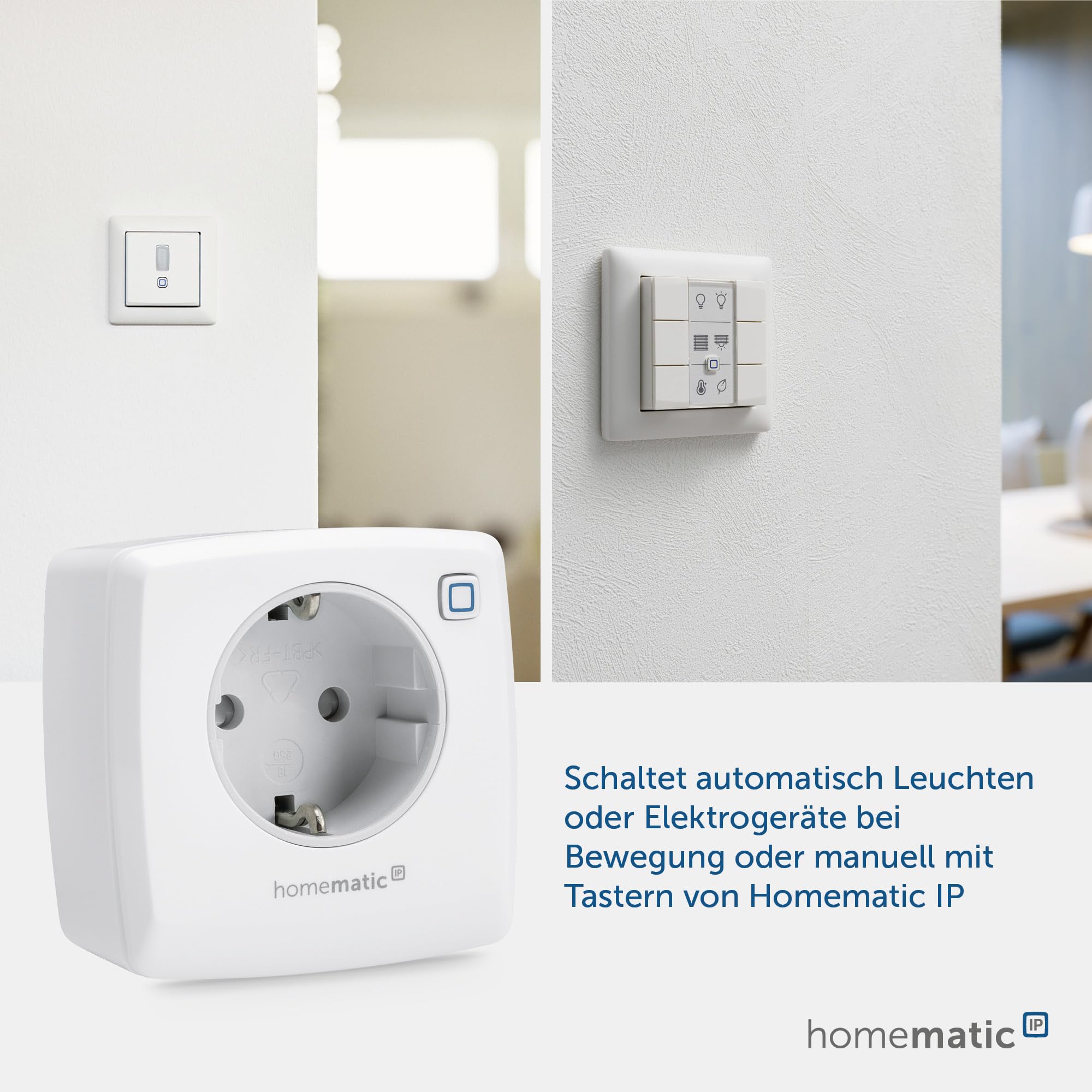 Homematic IP Schaltsteckdose, Smart Home, digitaler Zwischenstecker steuert Leuchten oder Elektrogeräte per App, Alexa & Google Home, Energie sparen, 141836A0