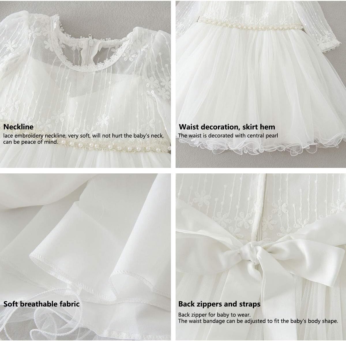 Happy Cherry Baby Girls Long Sleeves Tulle Tutu Dress Christening Baptism Gowns - Image 6