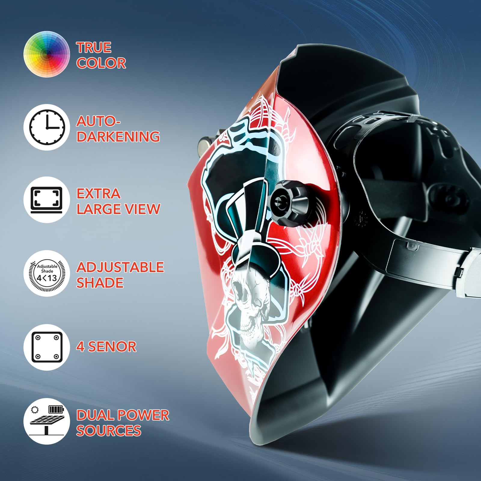 TRQWH Casco de soldadura con oscurecimiento automático, gran visualización, color real, con 4 sensores de arco ajustable, amplio rango de sombra 4~5-8/9-13, máscara de soldador para soldadura TIG MIG