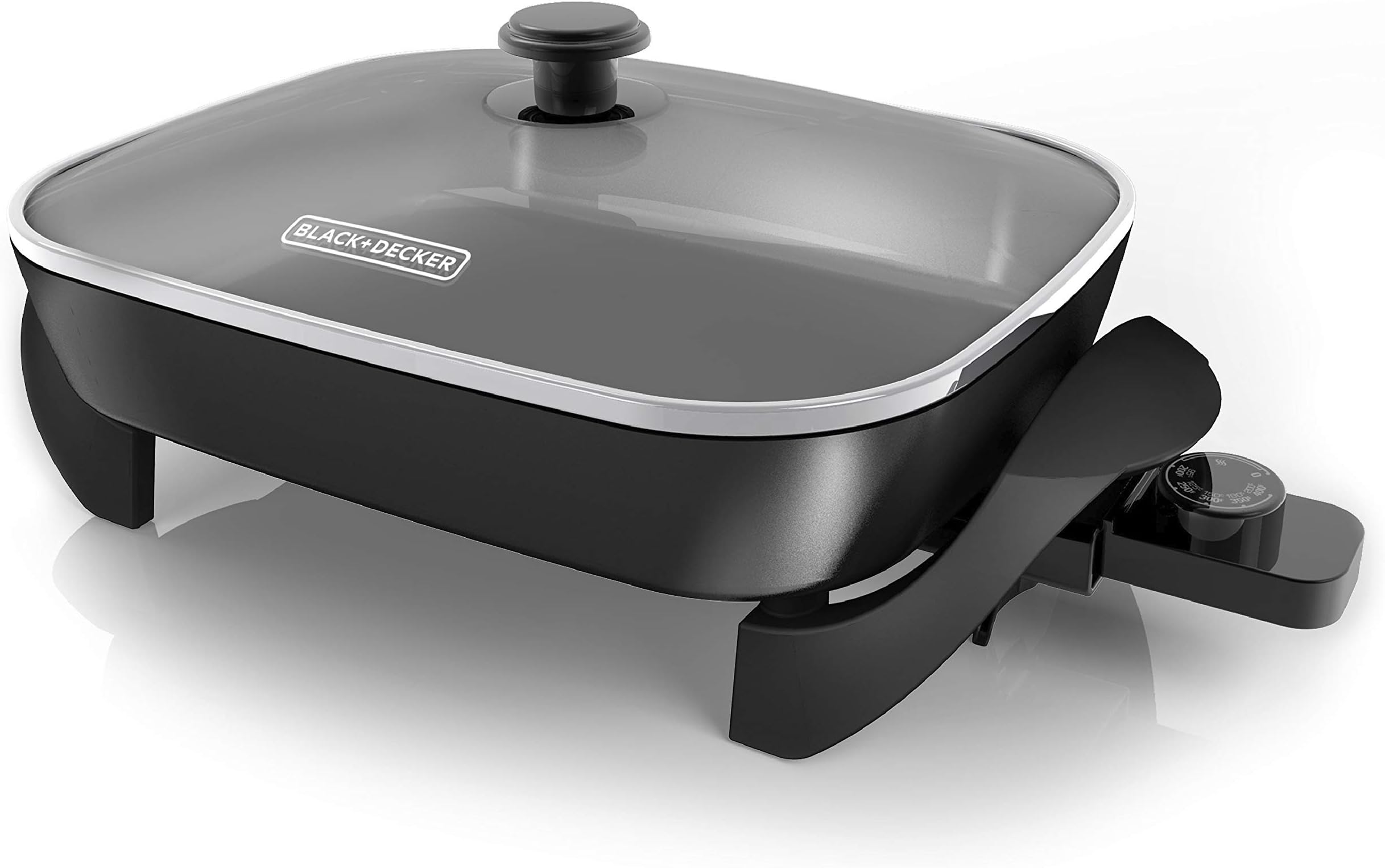 BLACK+DECKER Electric Skillet, Variable Temperature Control, Nonstick Cooking Surface, Dishwasher Safe, Tempered Glass Lid, 12"x15"