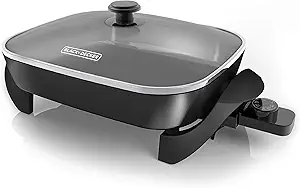 BLACK+DECKER Electric Skillet, Variable Temperature Control, Nonstick Cooking Surface, Dishwasher Safe, Tempered Glass Lid, 12