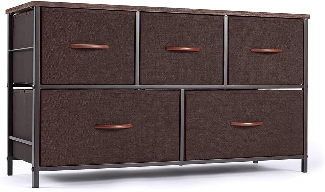ROMOON Dresser Organizer with 5 Drawers, Fabric Storage Drawer Unit, Dresser Tower for Bedroom, Hallway, Entryway, Closets, Nursery - Wide Espresso