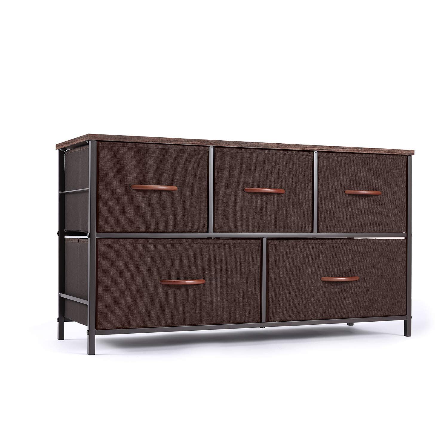 ROMOON Dresser Organizer with 5 Drawers, Fabric Storage Drawer Unit, Dresser Tower for Bedroom, Hallway, Entryway, Closets, Nursery - Wide Espresso