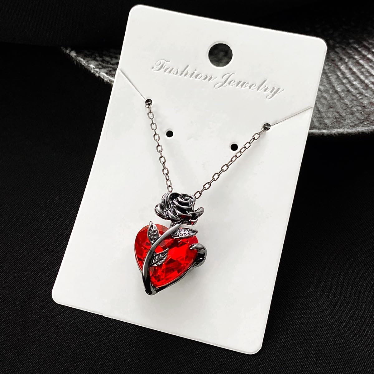 KURTCB Goth Rose Heart Pendant Necklace Earrings Gothic Emo Grunge Vampire Black Rose Necklace for Women Men Halloween Costume - Image 3