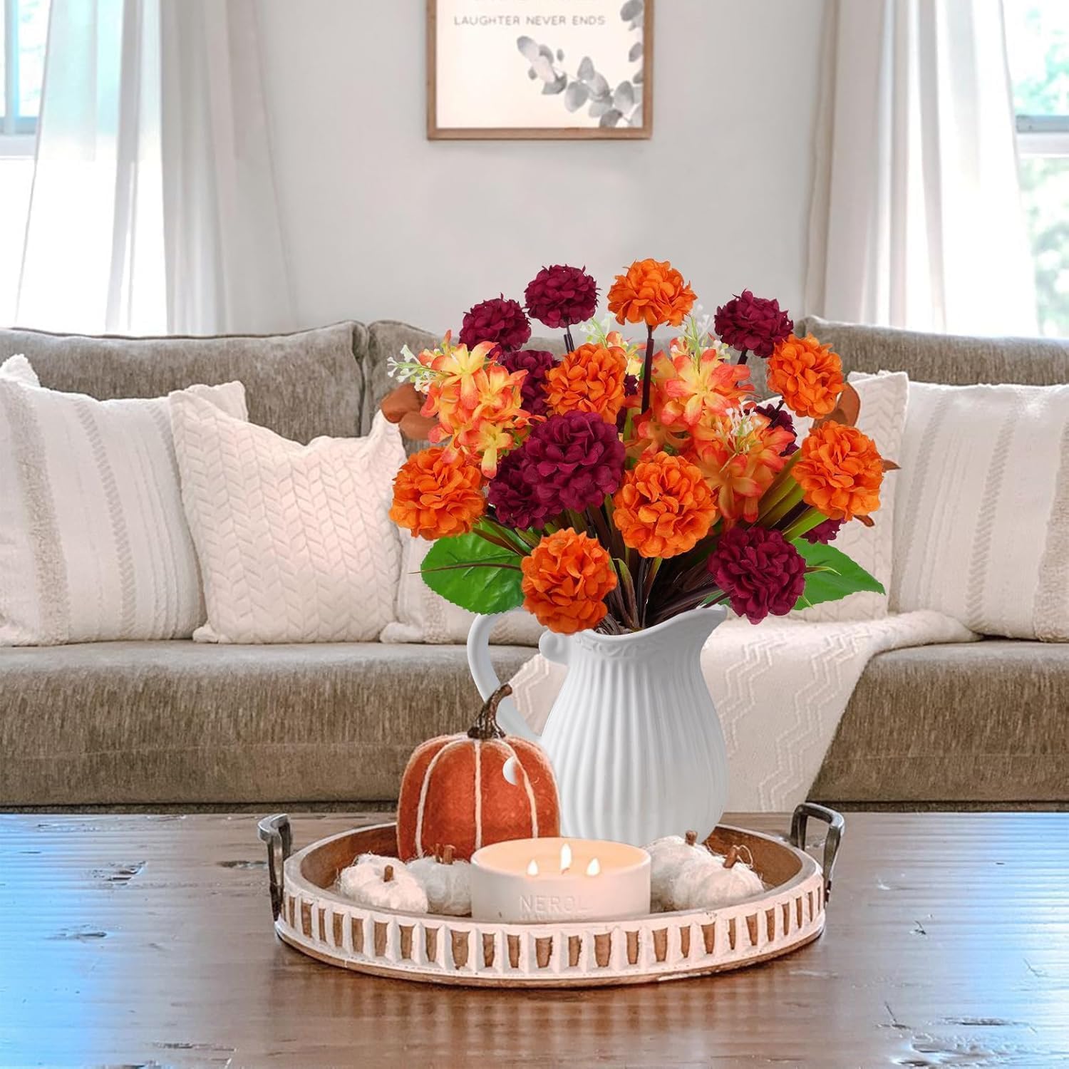 Fall Flowers Artificial 4 Bundles Fake Fall Mums Burnt Orange Chrysanthemum Flowers Artificial Bouquets Silk Mums for Outdoors DIY Thanksgiving Decorations Autumn Porch Decor Cemetery - Image 7