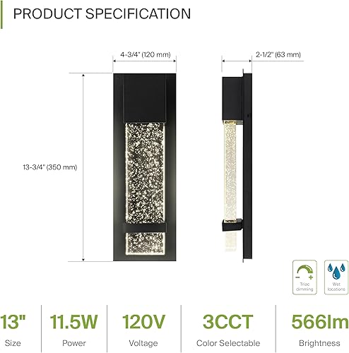 Miniatura 2 de ASD Aplique de pared LED de cristal de burbujas de 18 pulgadas  Interruptor de 12 W, 120 V, 500 lm, 3000 K4000 K5000 K, impermeable, regulable,