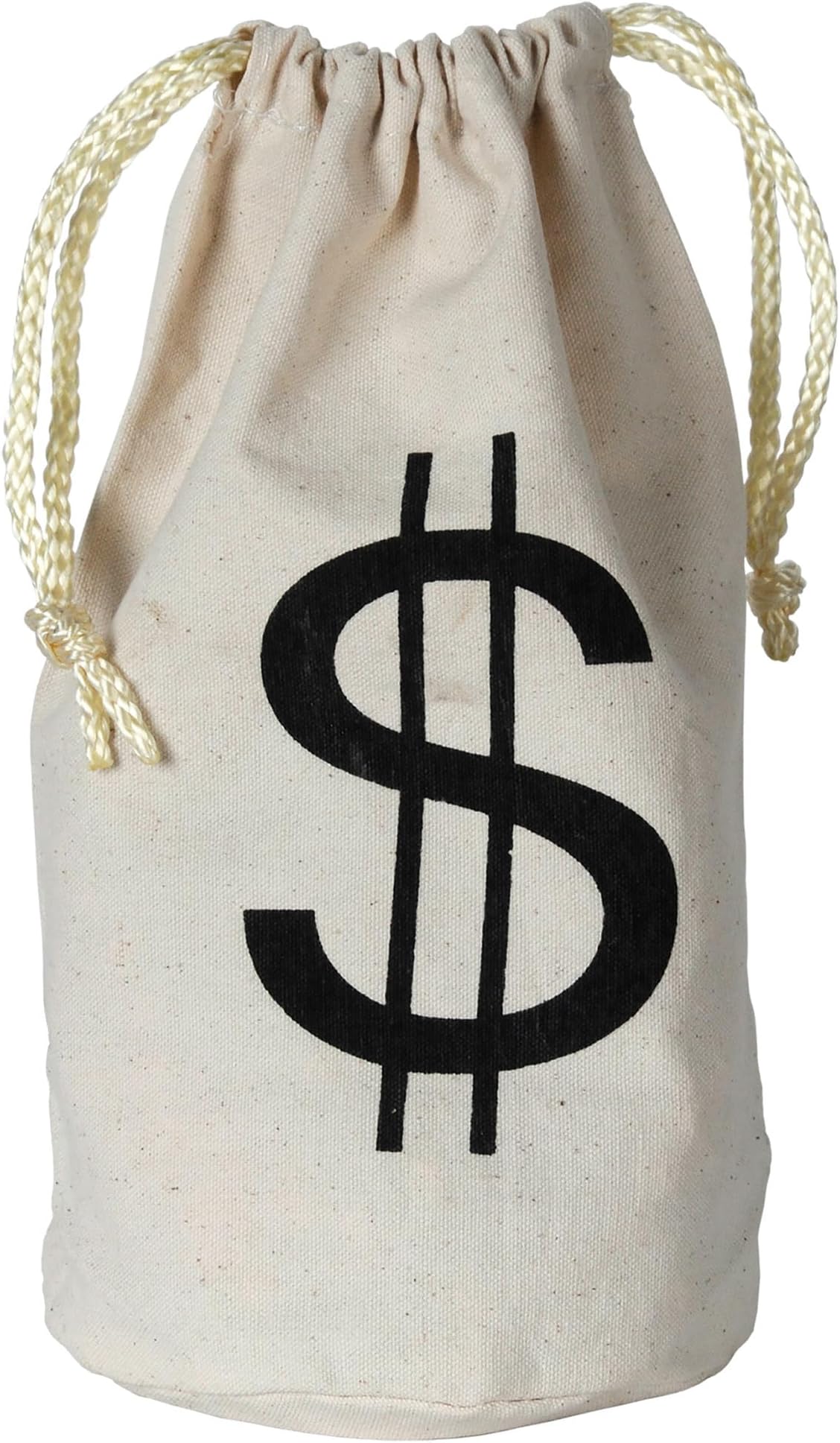 Beistle "$" Bag – Fabric Money Bag with Black Dollar Sign Print and Drawstring Cord, Natural Canvas Color for Costume Accessories, Casino Western Party Décor, or Bank Robbery Themed Events, 8½" x 6½"