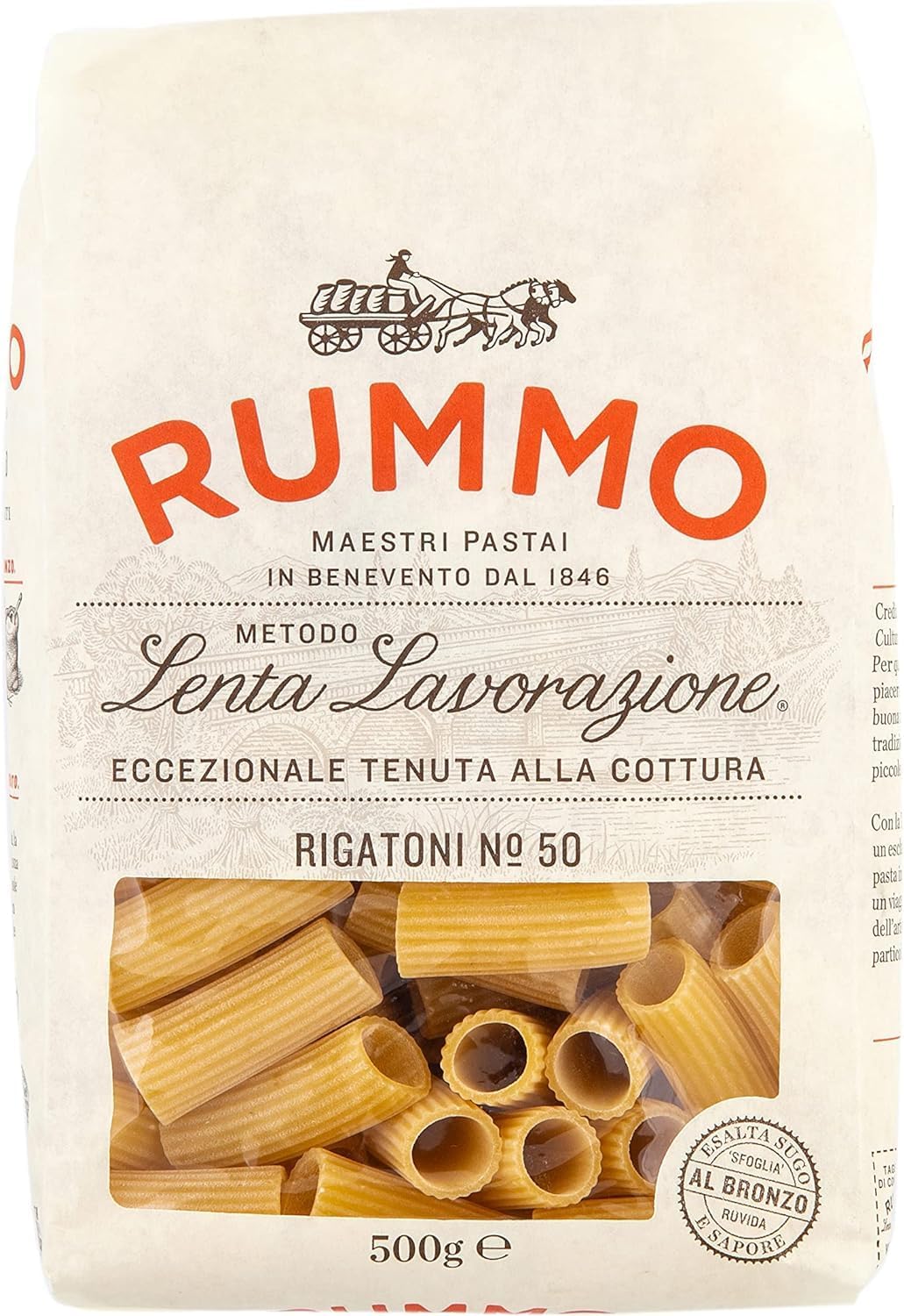 Rigatoni Pasta No.50 - Premium Italian Tube Pasta, Expertly Ridged for a Robust Sauce Retention, 500 g (Pack of 1)