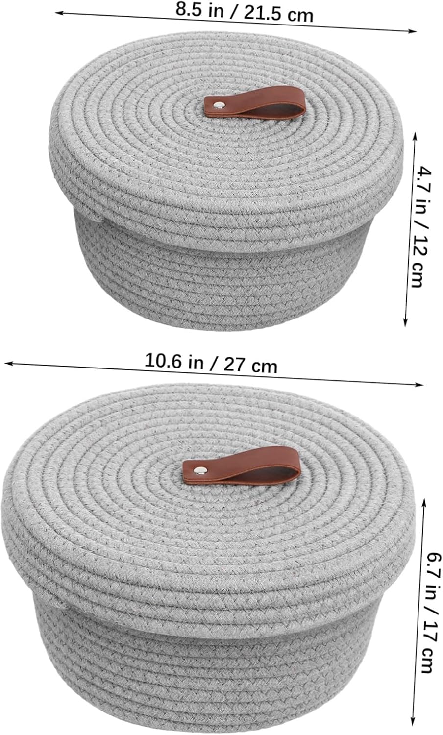 2Pcs Woven Cotton Rope Storage Baskets with Lid Stylish Organizer Bin for Nursery Laundry and Home Decor Chic Design for Blankets and Clothing Storage