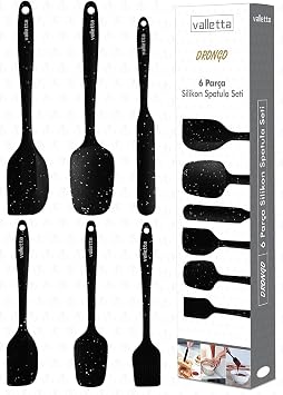 Valletta Drongo Heat Resistant Fireproof Nonstick Silicone Spatula Set with 6 Pieces Black Dots