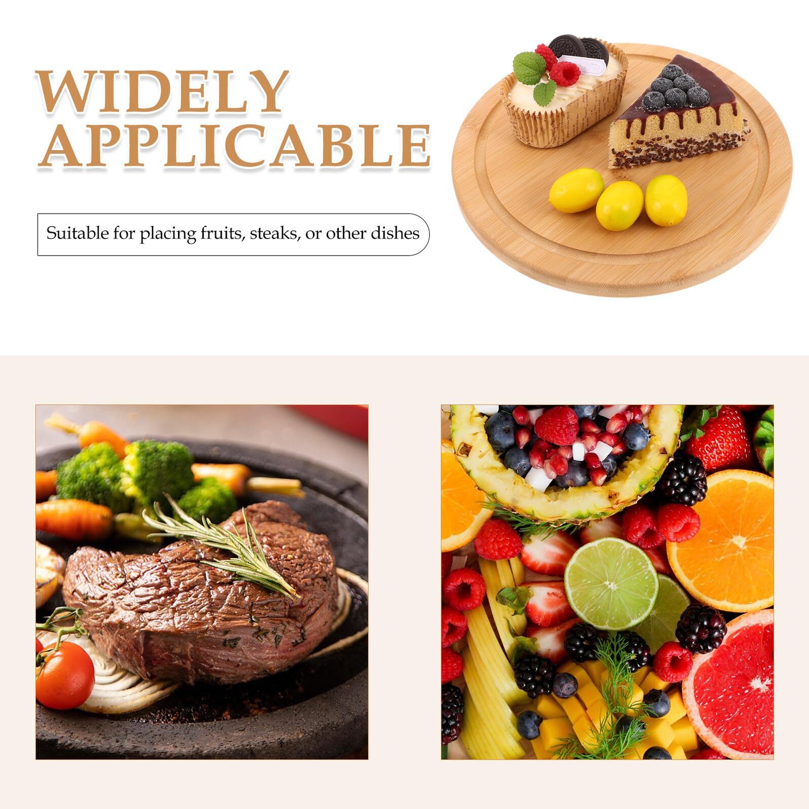 IMIKEYA Bandeja de Bambú para Servir Frutas y Bebidas para Desayunos y Charcutería Color Natural Diseño Redondo