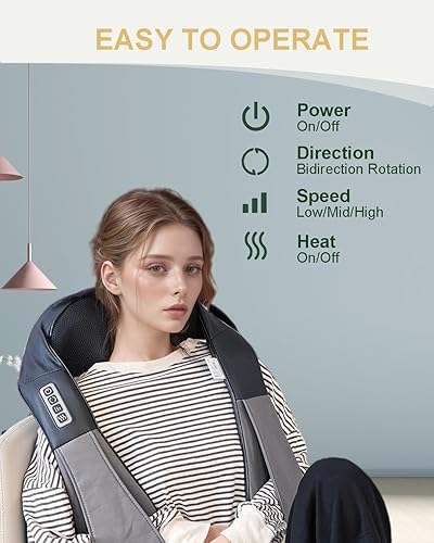 Miniatura 3 de Masajeador de cuello con calor, masajeador Shiatsu de hombros y espalda, masajeador eléctrico de espalda, almohada de masaje para tejido profundo,