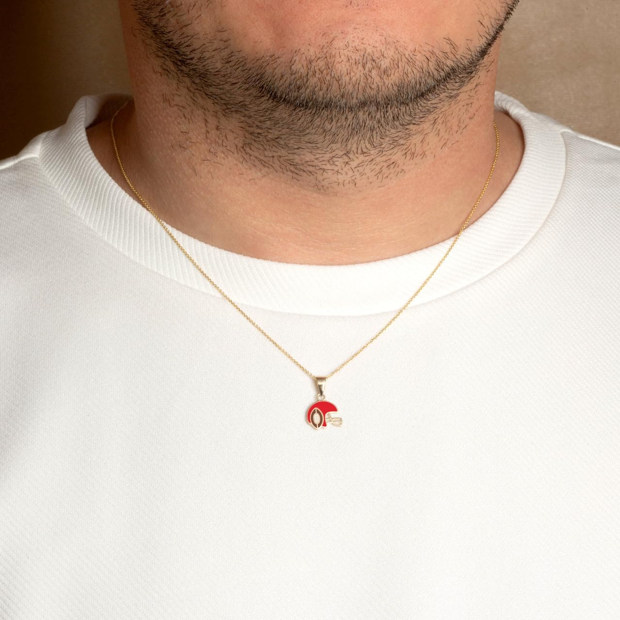 Gold Red Enamel Football Helmet Sports Necklace| 10K or 14K Yellow, Rose, or White Gold | Choice of Pendant Only or Chain Length