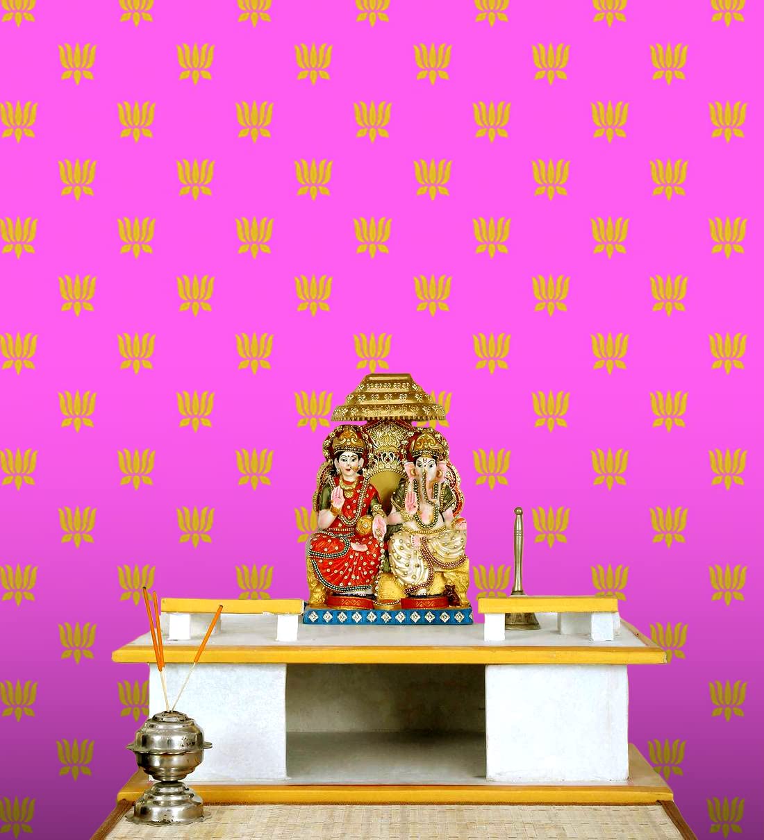 SATVIK 8x4ft. Pink Fabric Backdrop for Pooja Pujan Decoration Lotus Floral Print Indian Traditional Festive Puja Cloth Mehndi Haldi Flower Curtain Wedding Anniversary Bridal Baby Shower Wall Banner - Image 2