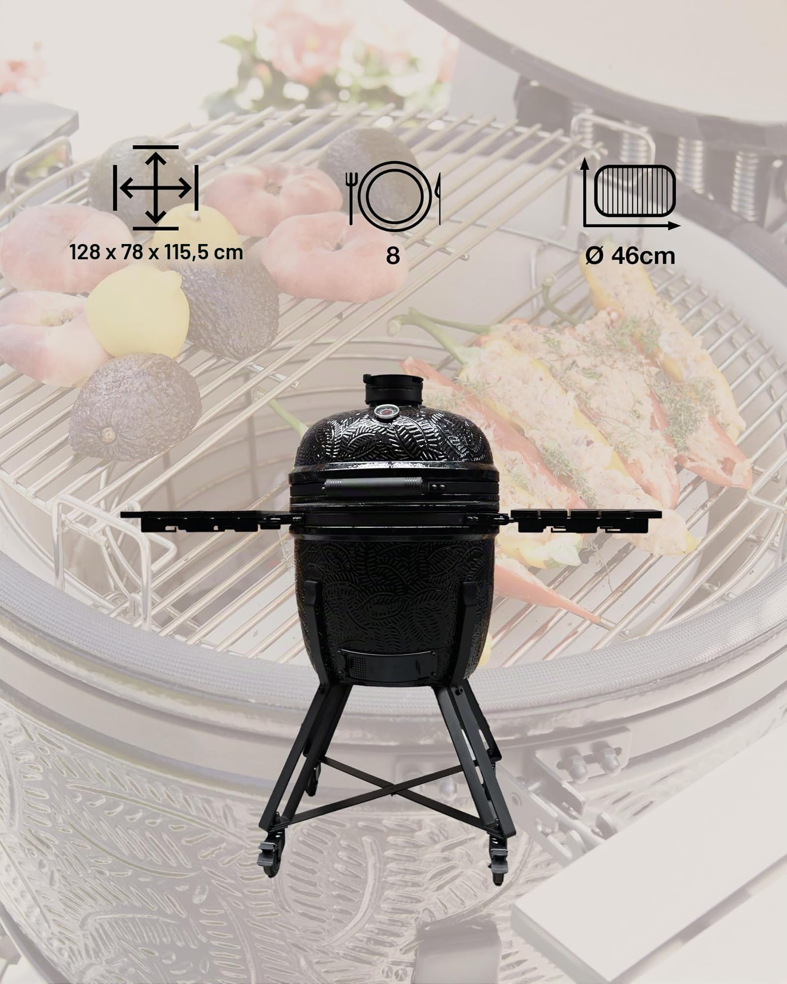 Barbecook Kamado-Grill Kamal 2.0, Grillen, Räuchern, Dämpfen und Braten, Groß, schwarz, 128x78x115,5 cm