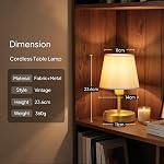 EppieBasic Rechargeable Table Lamp Cordless: Fast Charging & Long Lasting - 2700K Warm Light Vintage Small Gold Lamps for Women Housewife - Living Room Bedroom