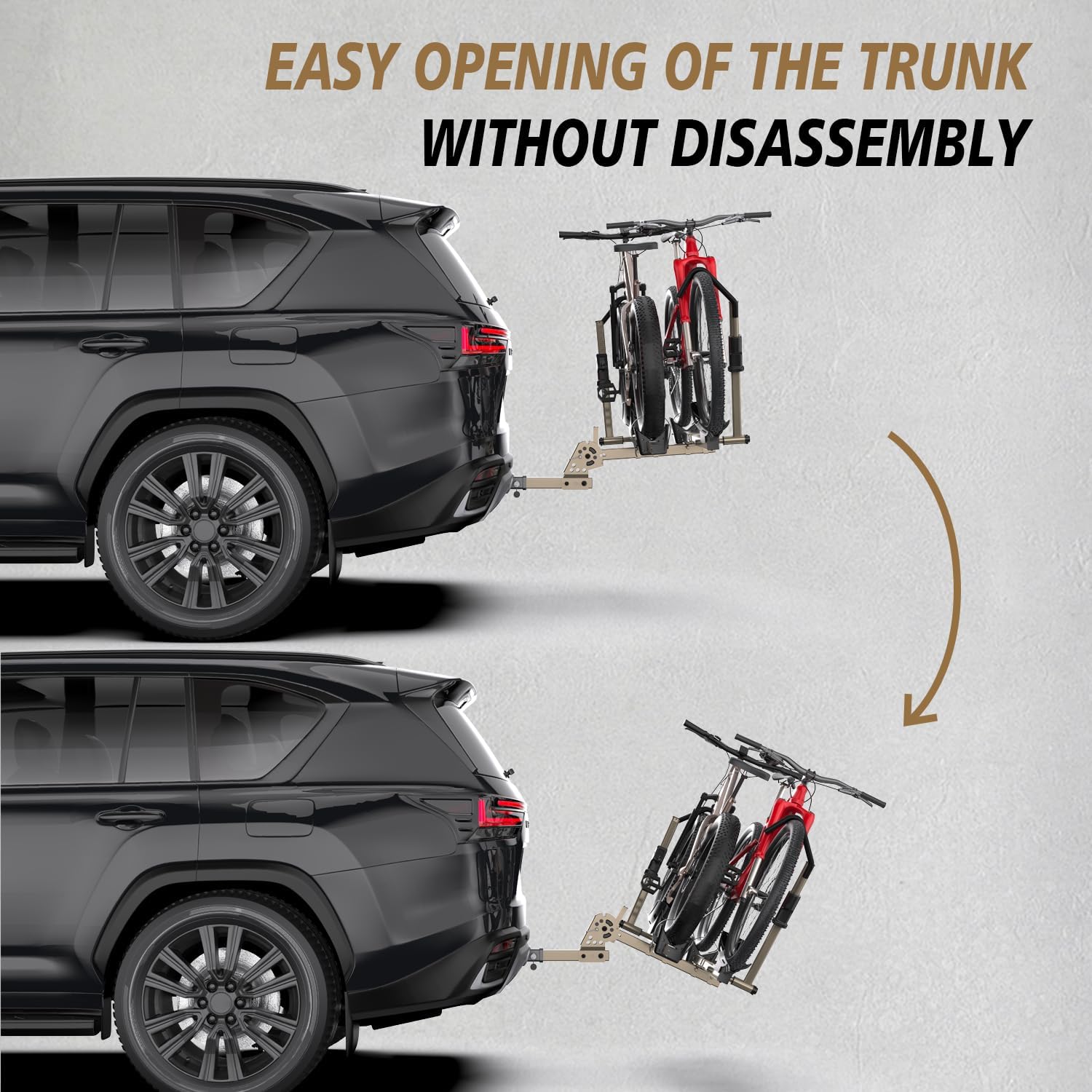 E-Bike Rack for 2 Bikes, 200lbs Heavy Duty Hitch Mount Bike Rack, No Frame Contact Bike Carrier for Car SUV Truck, Tilting & Folding, Up to 4.7" Fat Tire E-Bikes, 2" Receiver, Gold