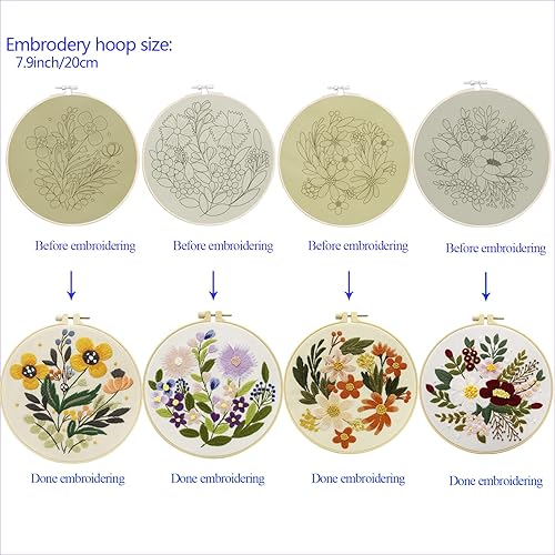 Miniatura 3 de Bonroy Juego de 4 juegos de bordado para principiantes, kit de bordado para manualidades, costura práctica que incluye ropa de bordado con patrón,