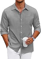 Vista 36 de COOFANDY Camisa Oxford de manga larga con botones para hombre, camisas de vestir de ajuste regular