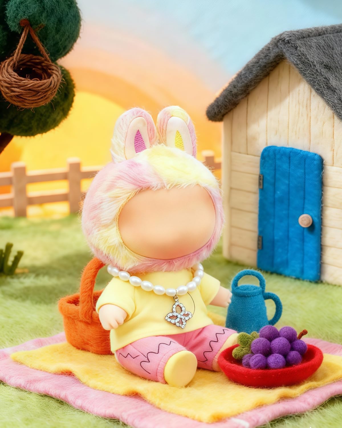 3Pcs Necklace Set for Labubu Doll, Pearl Butterfly Pendant Necklace & 2 Gold Cuban Chains, Doll Outfit Accessories, Jewelry Set for 17cm Dolls